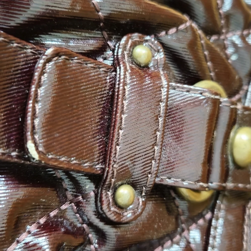 Maxx New York Majestic Hobo Patent Faux Leather Dark Brown Quilted Shoulder Bag